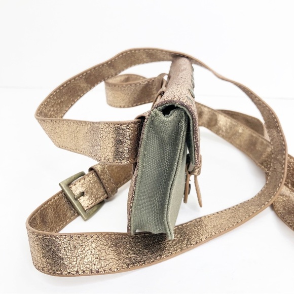 Heart moon star olive green with copper color block, canvas waist purse - Picture 9 of 13